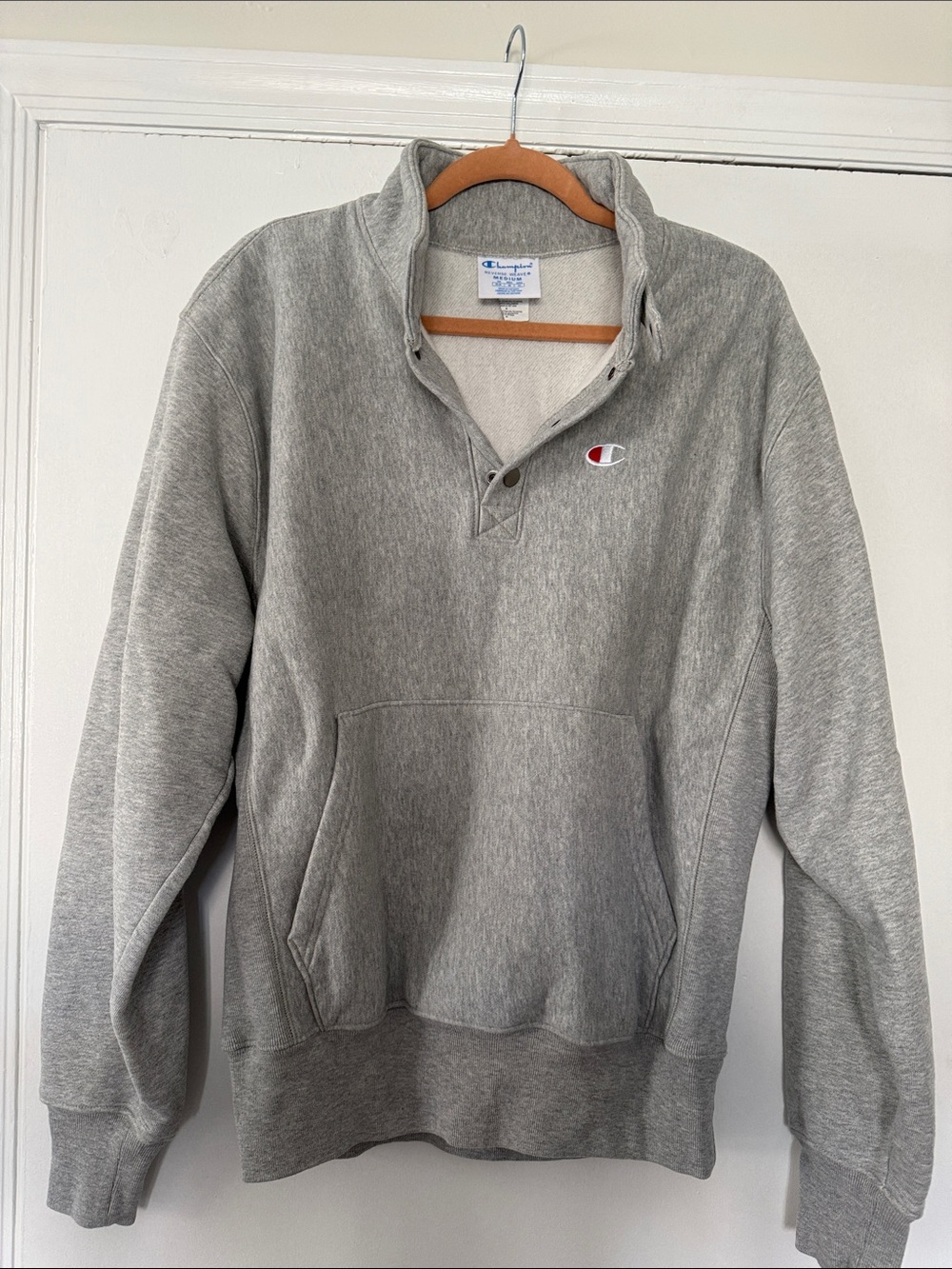 Champion Heather Gray Men’s Snap-Front Crewneck Sweatshirt NWOT
